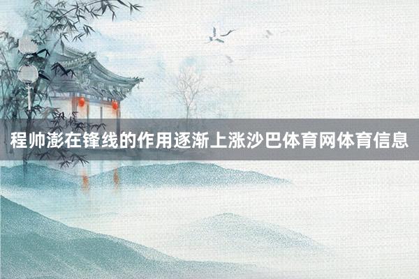 程帅澎在锋线的作用逐渐上涨沙巴体育网体育信息